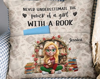 Personalized Book Lover Pillow: Cozy Reading Pocket Cushion (Insert Included)