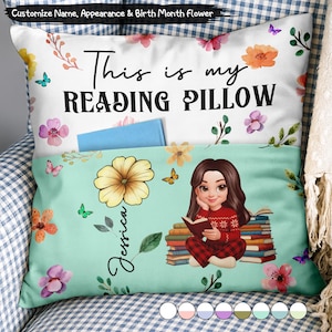 Personalized Birth Month Flower Reading Pillow with Book Pocket