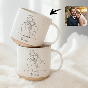 Personalized Photos Engraved Engagement Pottery Mug, Custom Wedding Mugs, Engagement Gifts, Wedding Gifts for Couple, Bridal Shower Gifts