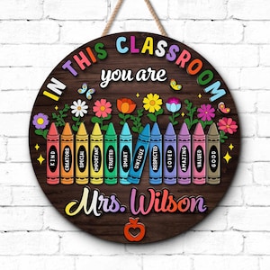 Colgador de puerta personalizado para el maestro, letrero para la puerta del maestro, decoración del aula, letrero personalizado con el nombre del maestro, letrero de bienvenida al aula