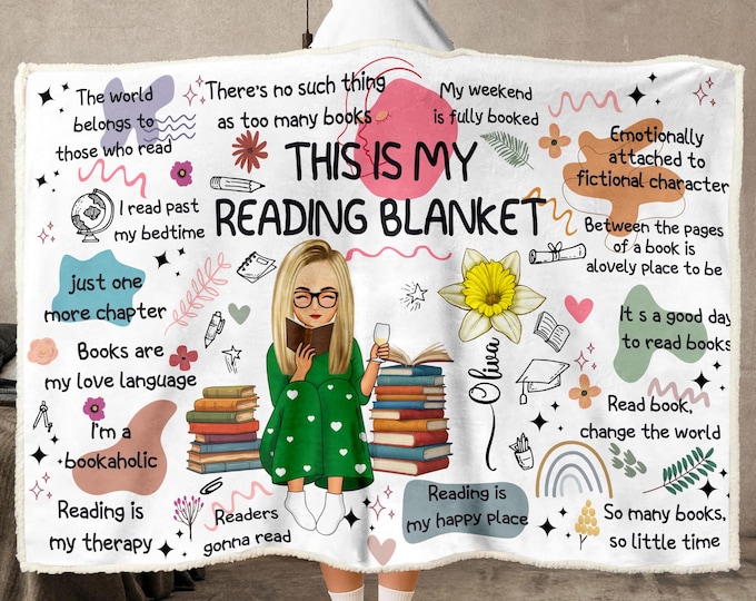 Personalized Book Lover Wearable Hooded Blanket: Custom Reading Throw