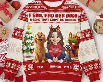 Personalized Dog Mom Christmas Sweater: Custom Pet Name Holiday Jumper