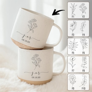 Personalized Engraved Engagement Pottery Mug, Custom Wedding Mugs, Engagement Gifts, Wedding Gifts for Couple, Bridal Shower Gifts