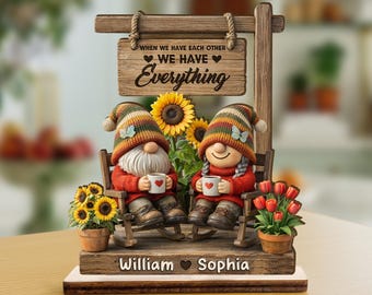 Personalized Couple Gnome Wooden Plaque – Anniversary Gift
