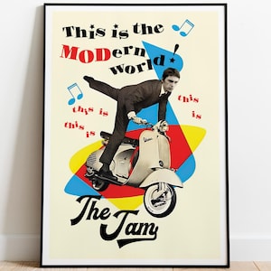 Impresión de póster de The Jam - Impresión artística musical de Paul Weller - Mod - Scooter - Mundo moderno - Decoración de pared - Regalo de cumpleaños - Navidad - collage