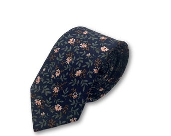 Jardin mystique | Cravate à fleurs | Cravate de mariage | Cadeau pour lui | Cravate à fleurs bleu marine | Mariage de printemps