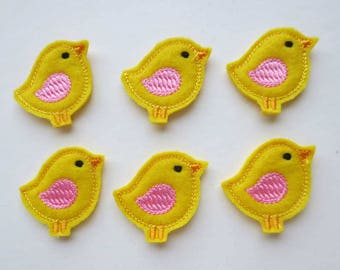 Little Yellow Birdie with Pink - Right - Embroidered Fetie - 484