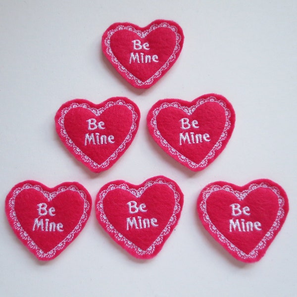 Hot Pink "Be Mine" Felt Embroidered Valentine Heart