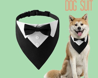 Tuxedo dog bandana, wedding costume, butterfly accessory, dog collar, groomsman, ring bearer, dog suit