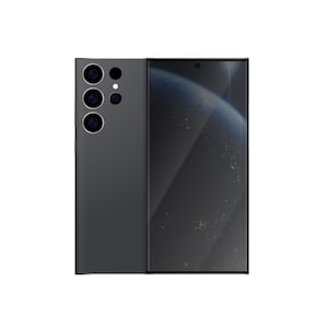Peut inclure: Un smartphone noir avec un grand écran et un bloc caméra à l'arrière. Le bloc caméra comporte quatre objectifs et un flash.