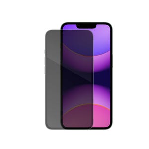 Pode incluir: Um protetor de tela de telefone transparente com uma borda preta, mostrado na frente de um smartphone preto com um design abstrato roxo e rosa na tela.