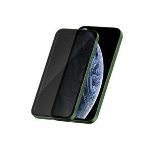 May include: Two green iPhone cases, one with a black screen and the other with a blue and white abstract design.