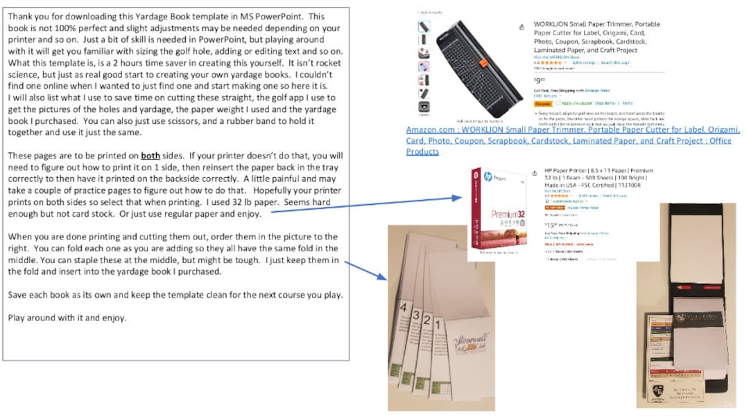 Golf Yardage Book DIY Template Etsy