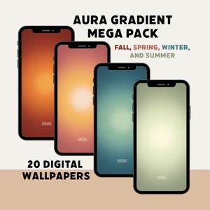 Mega Pack de fondos de pantalla para teléfono con degradado de aura, inspirados en las estaciones: invierno, primavera, verano y otoño.
