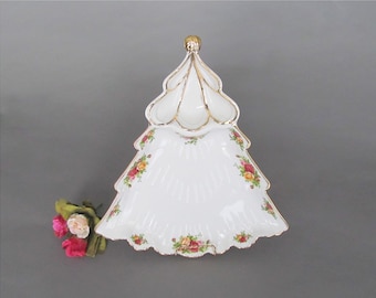Plateau pour sapin de Noël Royal Albert : roses d'antan, bordure dorée