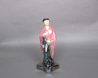 Figurine de fille geisha, statue peinte lustre irisé