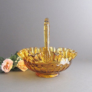Vintage Glass Basket, Fenton Thumbprint Pattern