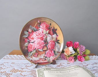 Assiette vintage rose rose, Franklin Mint, Katharine Austen