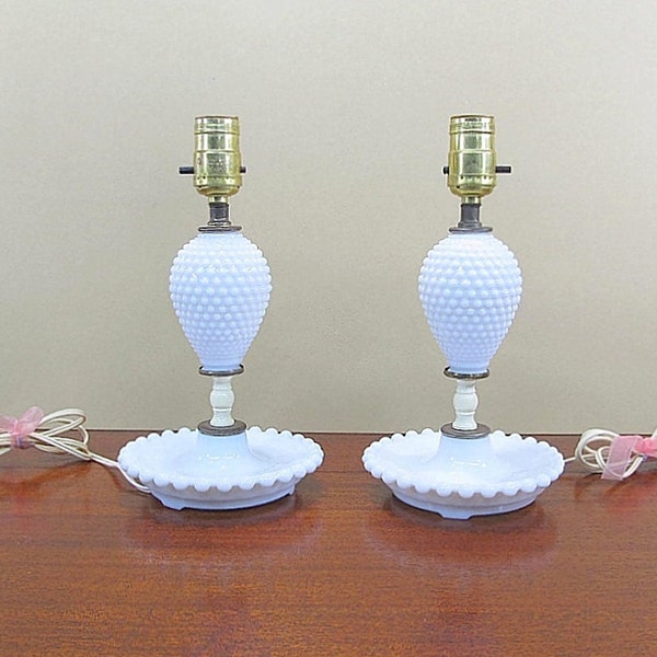 Vintage Hobnail Milk Glass Lamps