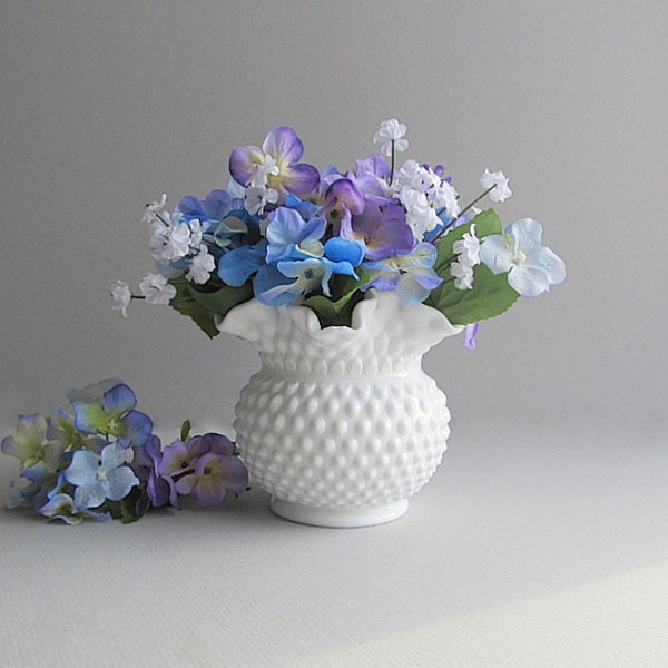 Vintage Milk Glass Hobnail Vase, Flower Pot, Planter, Wedding Table Decoration, Fenton