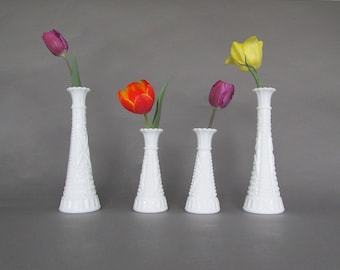 Vintage Milk Glass Bud Vases, Wedding Table Decorations, White Flower  Holders, Set of 4