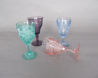 Vintage Goblets, Assorted Colors and Patterns, Set of 4