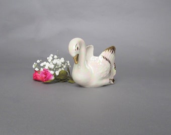 Jardinière Swan vintage, cygne en verre irisé Holley Ross