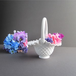 Vintage Milk Glass Hobnail Basket, Wedding Table Decoration, Fenton