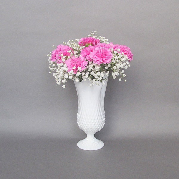 Vintage Large Milk Glass Hobnail Vase, Wedding Table Centerpiece, Fenton Glass