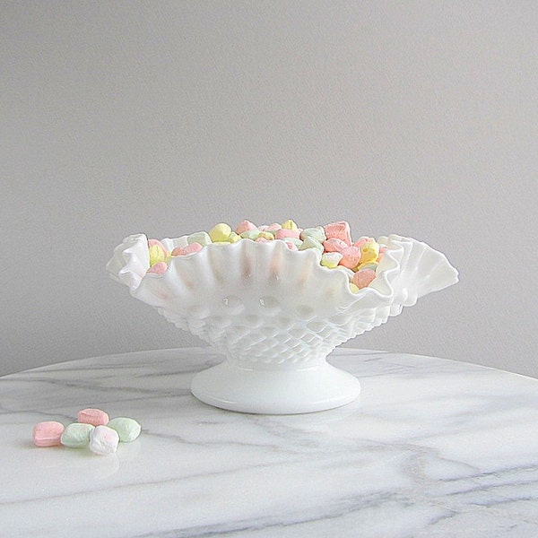 Vintage Milk Glass Hobnail Dish, Pedestal Bowl, Fenton Candy Dish, Milk Glass Footed Bowl