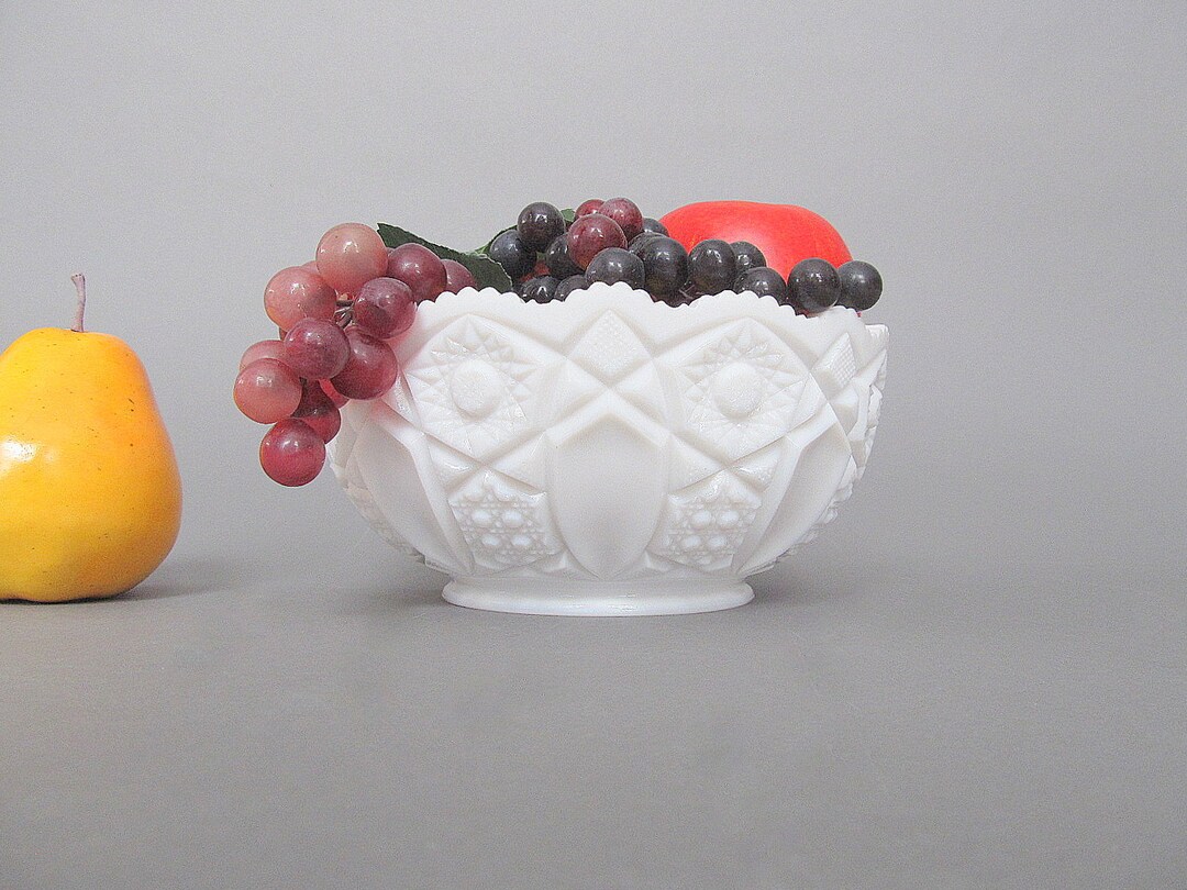 Vintage Milk Glass Fruit or Serving Bowl, Wedding Table Decoration, Press Cut Etsy