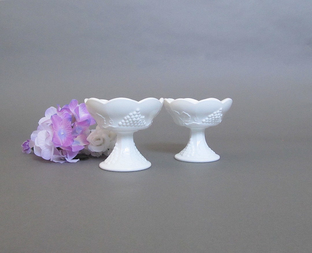 Vintage Milk Glass Candle Holders, Grape and Leaf Pattern, Wedding