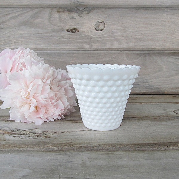 Vintage Milk Glass Hobnail Planter Vase Flower Pot