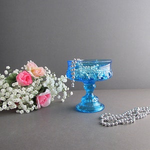 Vintage Blue Glass Kings Crown Candy Dish