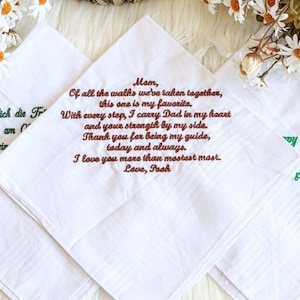 Personalized Embroidered Wedding Handkerchiefs, Creating Unique Wedding Souvenirs, Bridal Handkerchiefs, Father Handkerchiefs