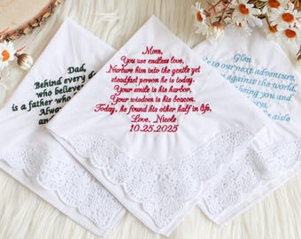 Embroidered personalized wedding handkerchief, groom's future wife's handkerchief, bride's handkerchief, embroidered wedding handkerchief