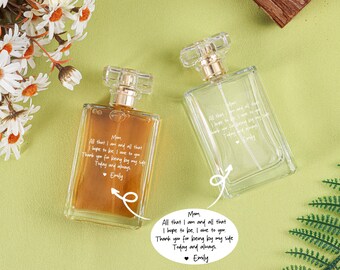 Frasco de perfume tallado a medida: regalo exclusivo para la madre, la novia y las damas de honor. Incluye letras exclusivas y una amplia gama de ideas.