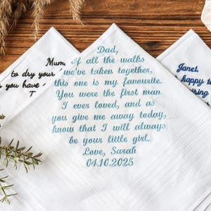 Personalized embroidery wedding handkerchief, groom&#39;s future wife&#39;s handkerchief, bride&#39;s handkerchief, father&#39;s handkerchief
