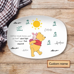 Bandeja oval de plástico personalizada do Ursinho Pooh e do Leitão, bandeja oval da amizade, lembrança de melhor amigo, decoração fofa de desenho animado, presente de melhor amiga