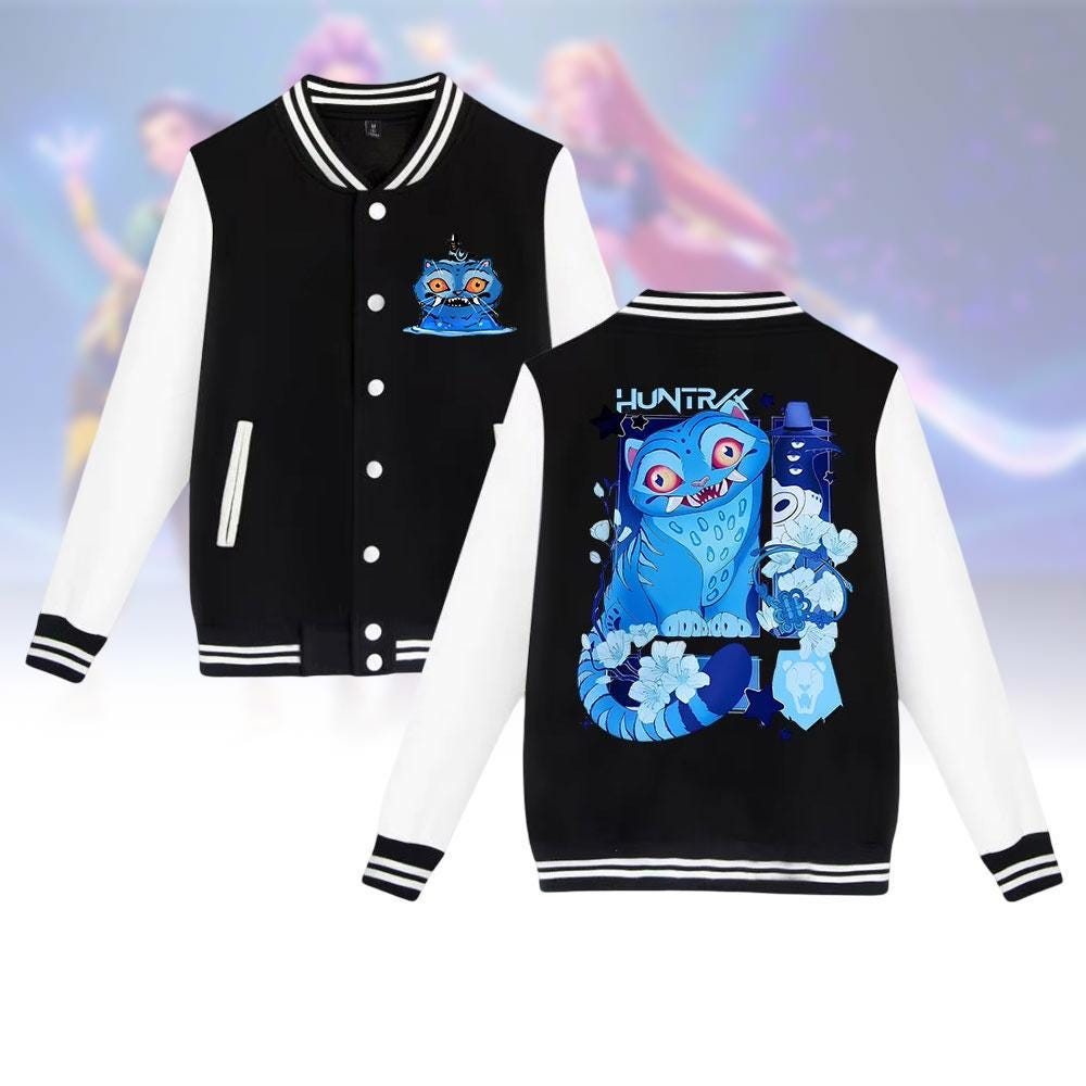 Moonsky Kpop Demon Hunter Baseball Jacket,HUNTR/X LOGO Cute Tiger Derpy Avatar Spring Autumn Boy Girl Teen Short Baseball Uniforms Graphic T Shirt St