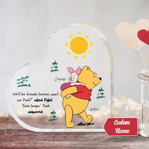 Plaque personnalisée de cœur Winnie l’ourson et porcelet, cadeau d’amitié avec nom personnalisé, souvenir du meilleur ami, décor de dessin animé mignon, cadeau bestie