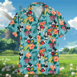 Camisa hawaiana tropical de Mickey de Disney, camisa playera de verano con botones de dibujos animados, camisa hawaiana para viaje a Disneyland, viaje familiar de Pixar Disney