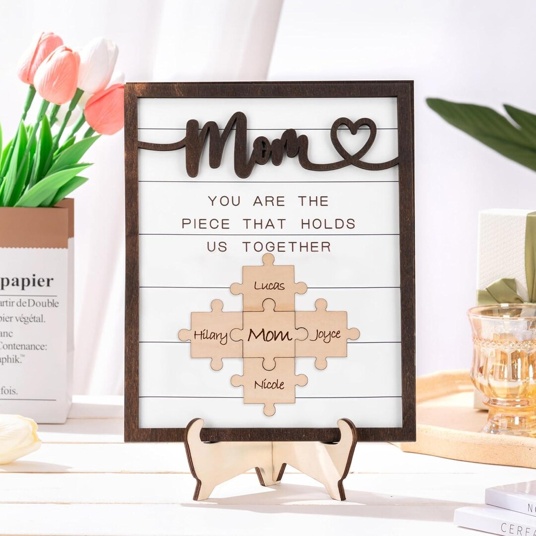 You're The Piece That Holds Us Together - Gift For Mom, Personalized Shaped Wood Sign