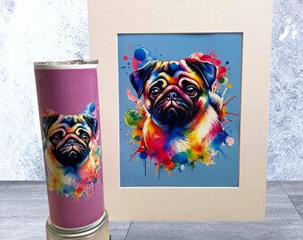 Pug Art Tumbler - Colorful Dog Lover Travel Mug - Custom Dog Mom - Pug Dog Mom - Dog Mama Mug - Fur Mom Gift - Dog Mom Gift - Pug Lover Gift