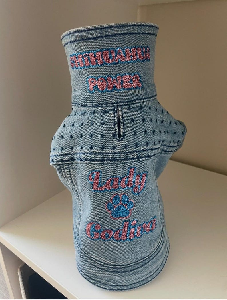 Personalized Denim Jacket for Small Dogs - Custom Dog Apparel - Chihuahua Clothes - Chihuahua Mom Gift - Chihuahua Jacket - Yorkie Jacket image 13