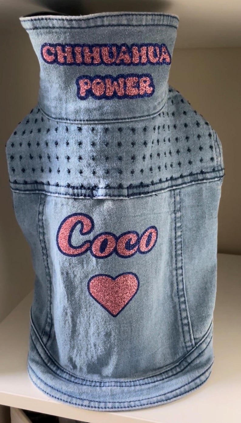 Personalized Denim Jacket for Small Dogs - Custom Dog Apparel - Chihuahua Clothes - Chihuahua Mom Gift - Chihuahua Jacket - Yorkie Jacket image 12
