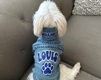 Personalized Denim Dog Jacket | Custom Dog Apparel |  Maltipoo Clothes | Maltese Clothes| Yorkie Clothes | Chihuahua Clothes | Dog Mom Gift