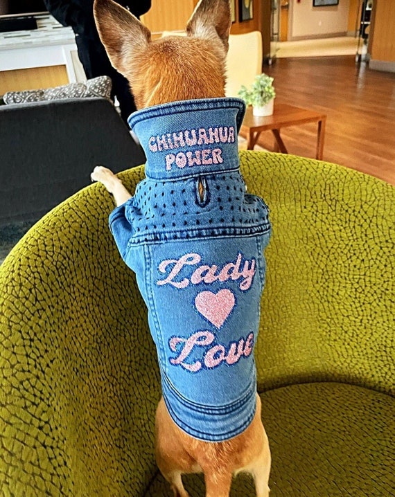 Personalized Denim Jacket for Small Dogs - Custom Dog Apparel - Chihuahua Clothes - Chihuahua Mom Gift - Chihuahua Jacket - Yorkie Jacket