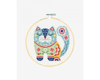5.9 in x 5.9 in great for beginners Cross Stitch Decorative Cat