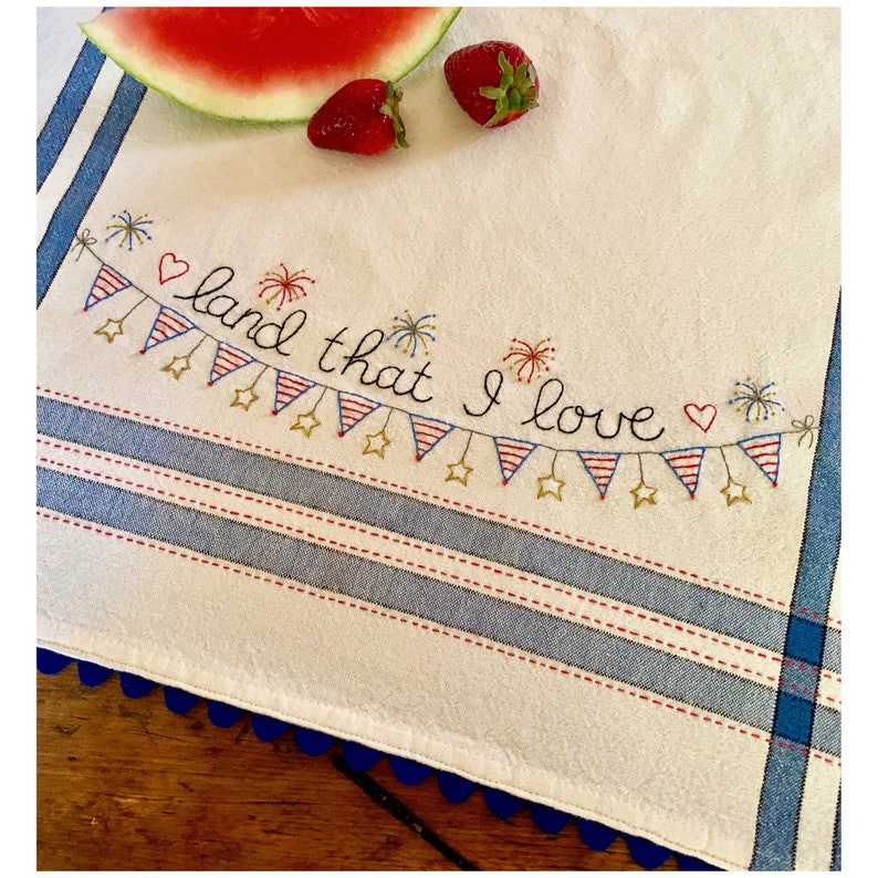 Kitchy Retro Land That I Love Dishtowel Kit and Pattern to Embroider